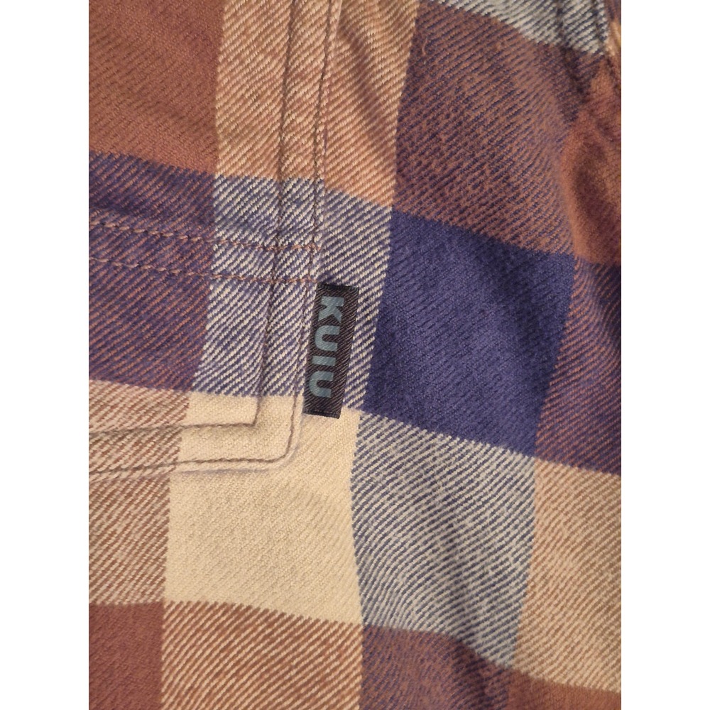 Kuiu Mens Plaid Flannel Button Down Shirt Brown Tan Blue Long Sleeve Small - Picture 8 of 14